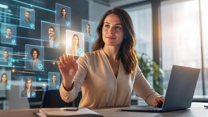 Illustration einer Jobsuche, bei der eine generative Suchmaschine Stellenangebote aus verschiedenen Quellen zusammenfasst