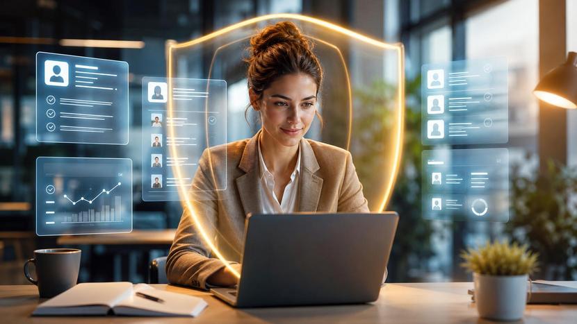 Jobsuchende Person sitzt mit Laptop und Notizbuch am Tisch und plant strukturiert Bewerbungen